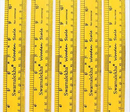 Swarnalekha® 5 Pcs Wooden Scale Ruler, 30 cm / 12 inch Length Wooden Scale Straight Measuring Tool for School Students (Pack of 5)