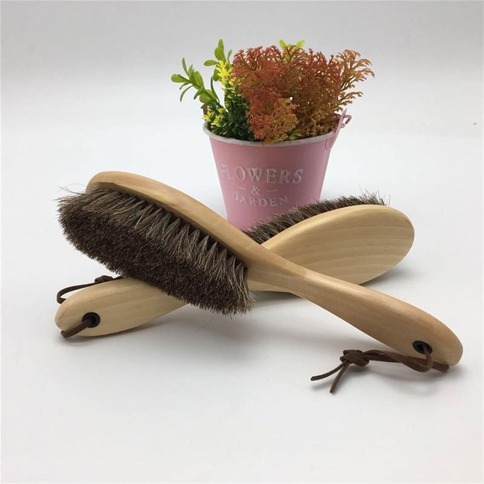 QUNINE Cepillo para Zapatos con Mango de Madera, Cepillo para Pelo de Caballo Colgante antiestático, Cepillo para Limpiar y pulir Zapatos