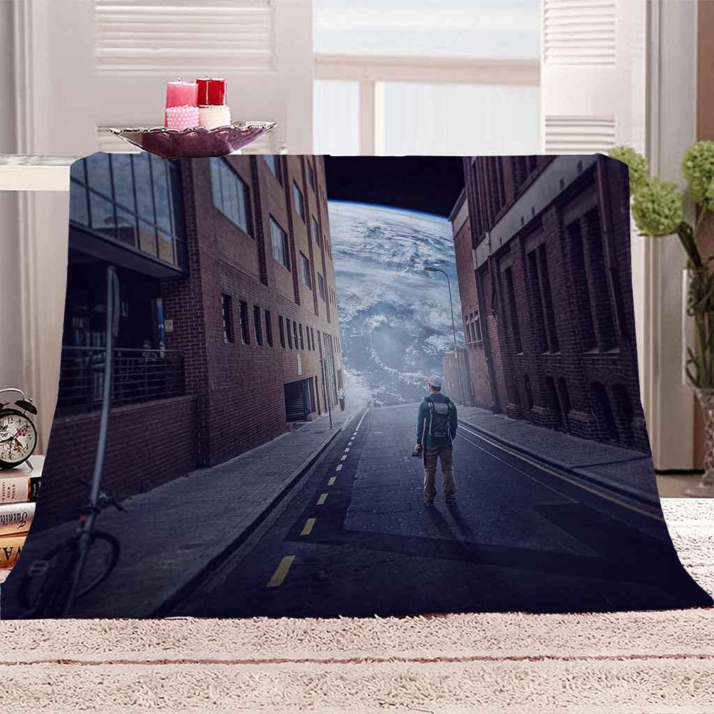 Couverture flanelle scène de rue 150x200cm pour canapé et lit toutes saisons