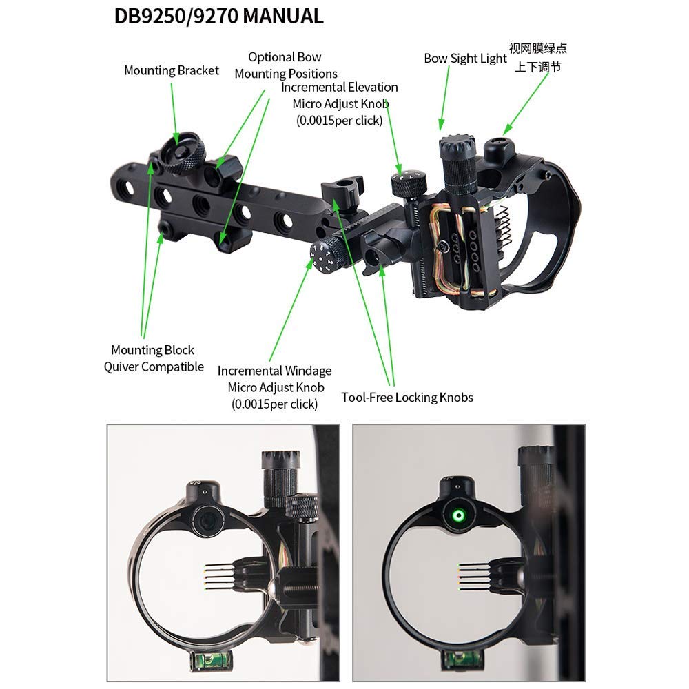 Mirino per Arco 5/7 Pin Mirino Retina Mirino da Micro Regolabile con Arco Viesier Dispositivo di Mira in Lega Leggera di Alluminio Mirino per Arco Composto Tiro con L'Arco