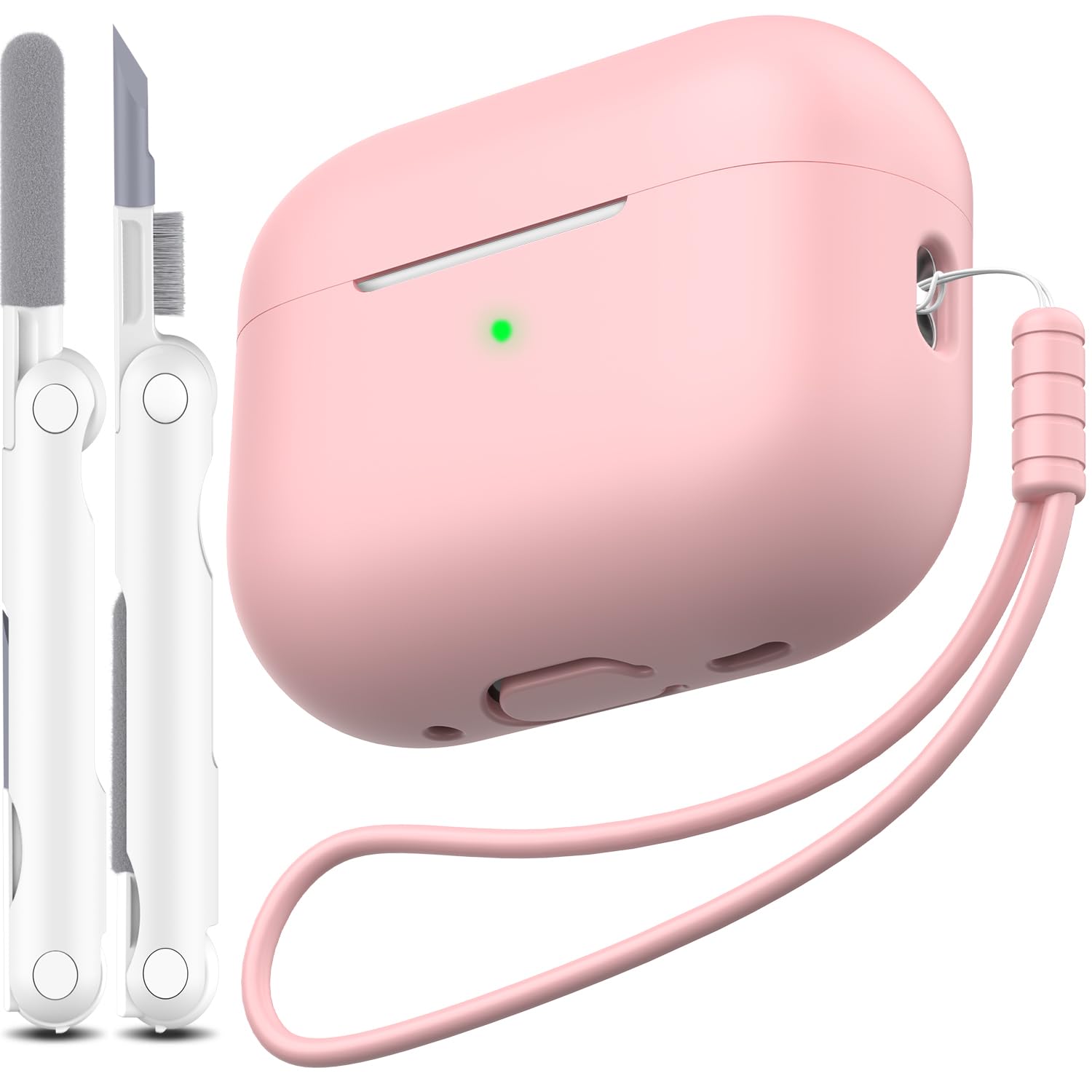 for AirPods Pro 2nd Generation Case Cover, Military Grade Anti-Fall Soft Silicone Shock-Absorbing for AirPods Pro Case Skin Touch with Keychain and Cleaning Kit, Sand Pink