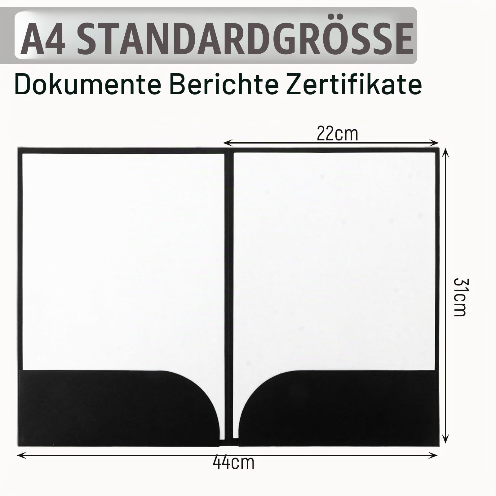 CYEER 50er Set Präsentationsmappe A4 Schwarz – Hochwertige Dokumentenmappe aus Karton mit Visitenkartenschlitz – Elegante Sammelmappe für Business, Angebote, Bewerbungen & Projekte