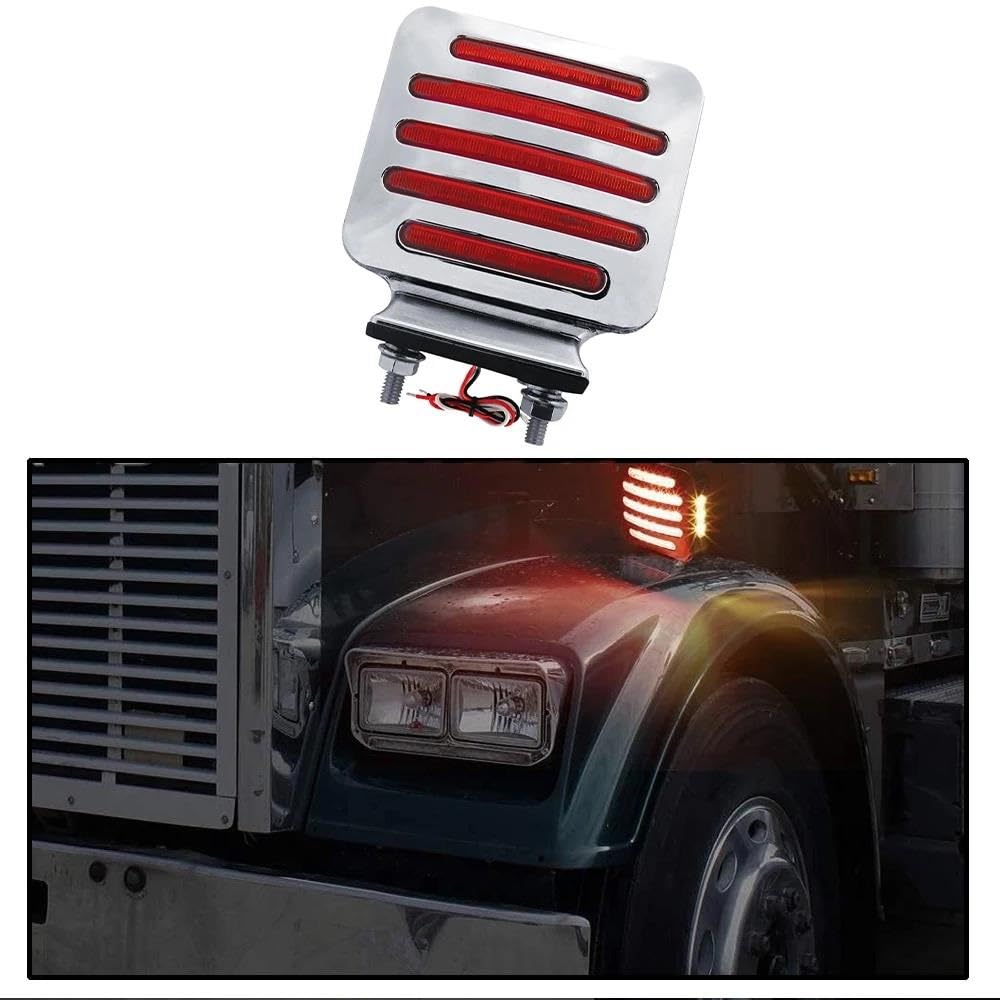 Luces de giro 1 Pieza Luces Giro LED Cuadradas Doble Cara Cromadas Línea Plana Ámbar/rojo Montaje En Camión Luces Traseras Giro Montaje En Poste Doble intermitente