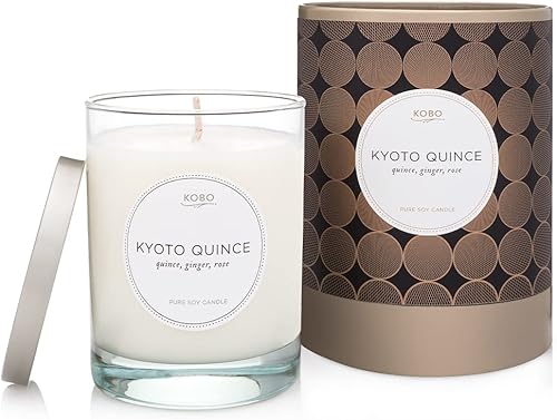 KOBO Kyoto - Vela de membrillo (11 onzas), moderna, geométrica, unisex, para todas las estaciones, tiempo de combustión de 80 horas, combustión