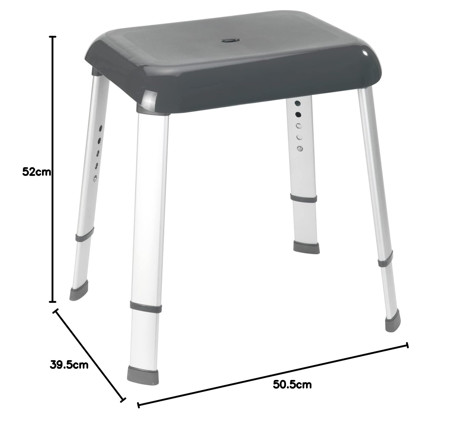 WENKO Sgabello doccia Secura Premium - Sgabello per doccia, portata fino a 130 kg, Polipropilene, 50.5 x 42-52 x 39.5 cm, Grigio antracite