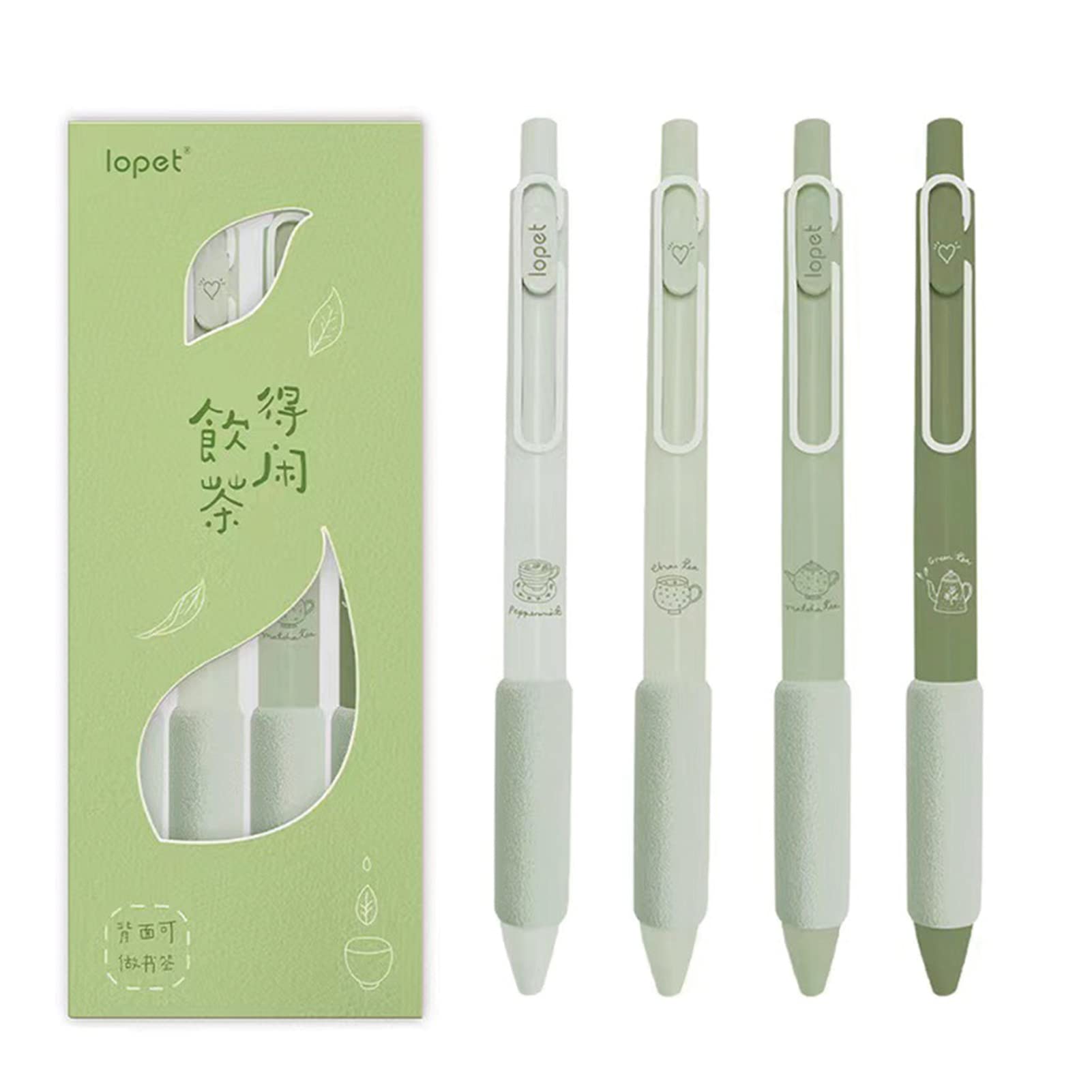 MOZXIRZ 4 Pcs Gel Ink Pens Retractable Pens Cute Pen 0.5mm Ballpoint Pen Office School Supplies for Girls Boys Women Men (Green Tea)