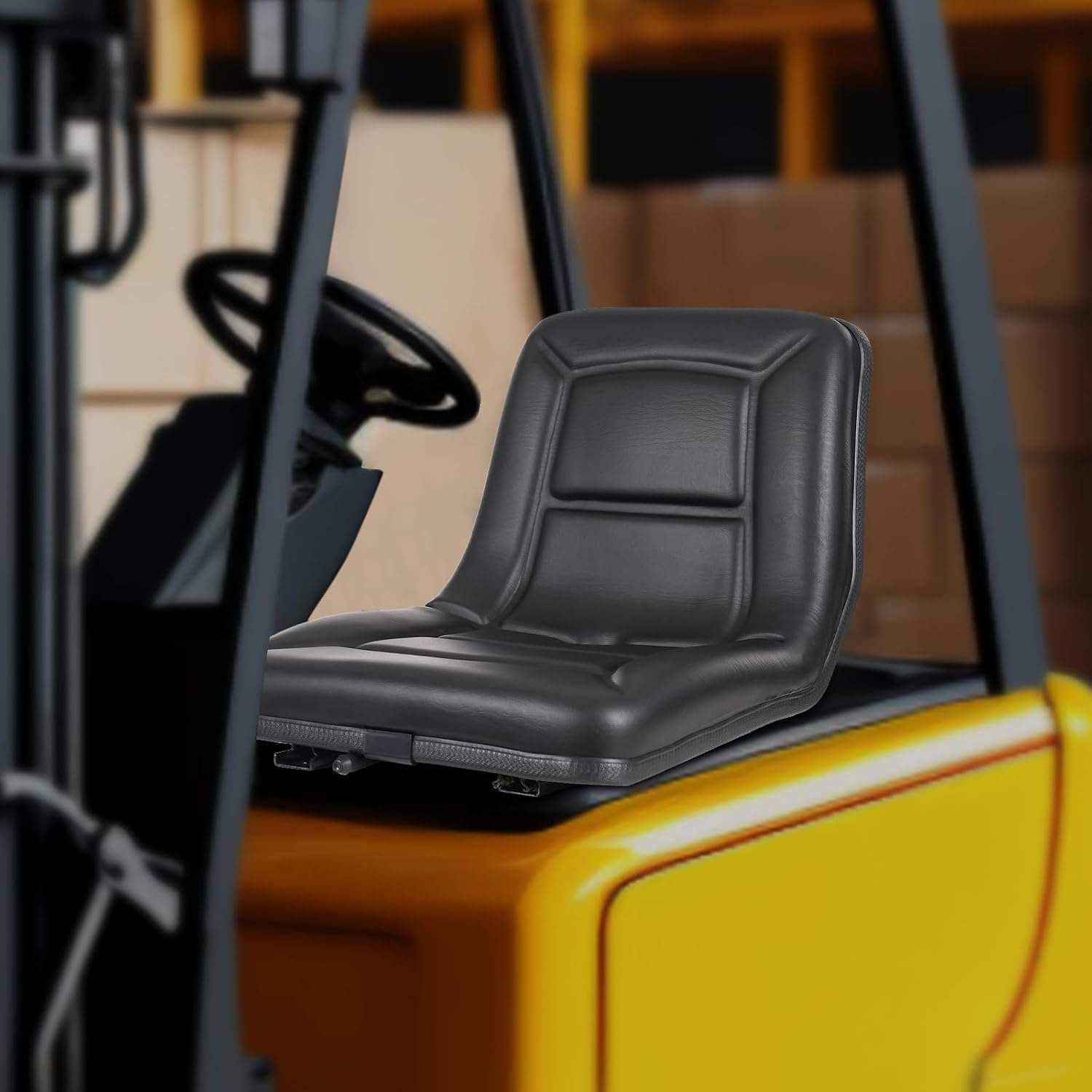 Universal Tractor Seat Black, Heavy Duty 220lb Capacity w/Drainage Hole & Slide Rails for Forklifts Tractors Mowers