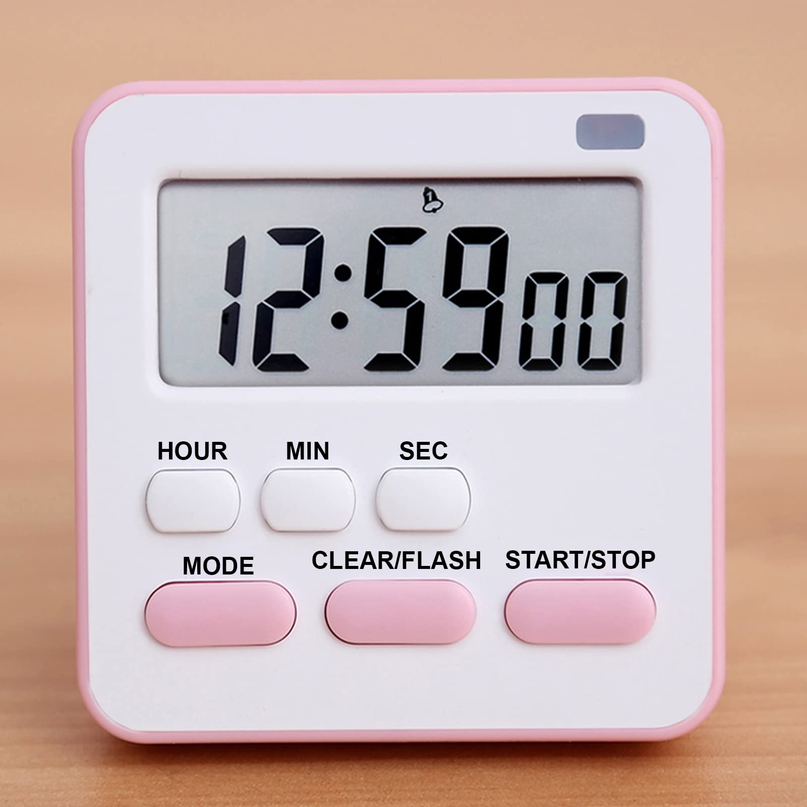 Wolpin Digital Kitchen Timer & Stopwatch | Large Display Countdown with Loud Alarm, Magnetic Stand & Hanging Hole | for Cooking, Baking, Study, Bathroom & Oven (Pink & White) 3