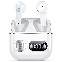 Cuffie Bluetooth,Auricolari Bluetooth 5.3 – Cuffie Wireless con 6 ENC Cancellazione Rumore Mics, Cuffie in Ear 48 Ore di Riproduzione, Cuffiette Senza Filo Stereo HiFi per iOS, Android – Bianco