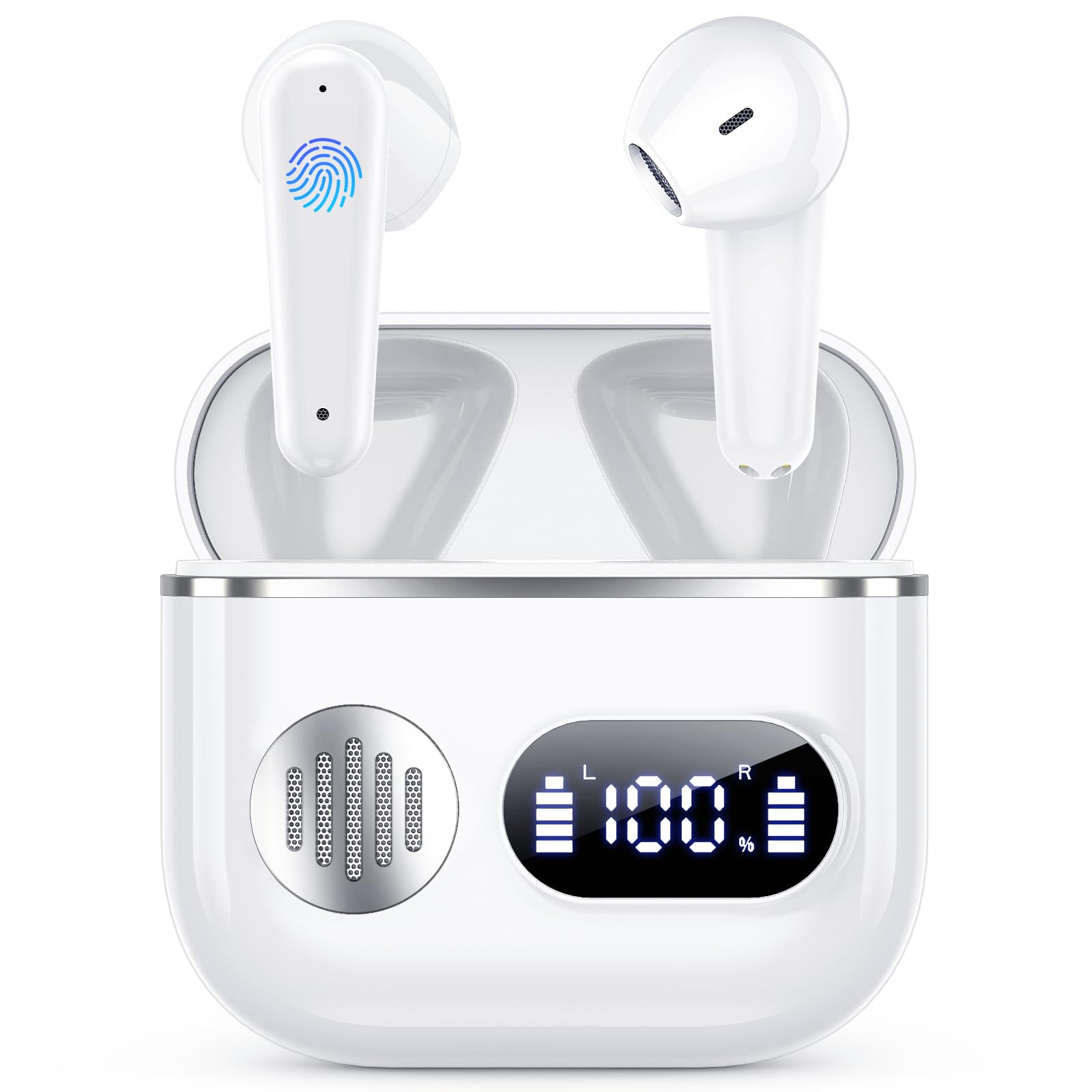 Cuffie Auricolari Bluetooth 6.1 Wireless In Ear con Cancellazione Rumore ENC, 48 Ore Riproduzione, Ceramico Bianco