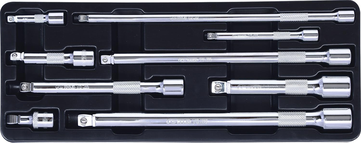 KS Tools 918.0009 1/4"+3/8"+1/2" Juego de prolongadores inclinables CHROMEplus, 9 pzs
