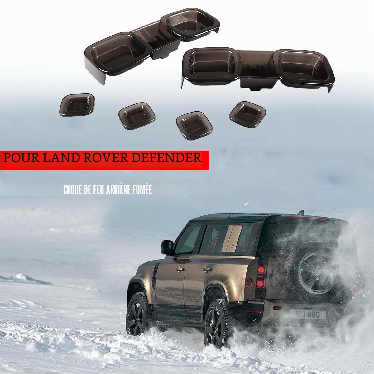 Couvre-feux arrière fumé pour voiture Convient pour Land Rover Defender 90 110 2020-2022, boîtier noir fumé pour pare-chocs arrière Defender Accessoire de garniture extérieure