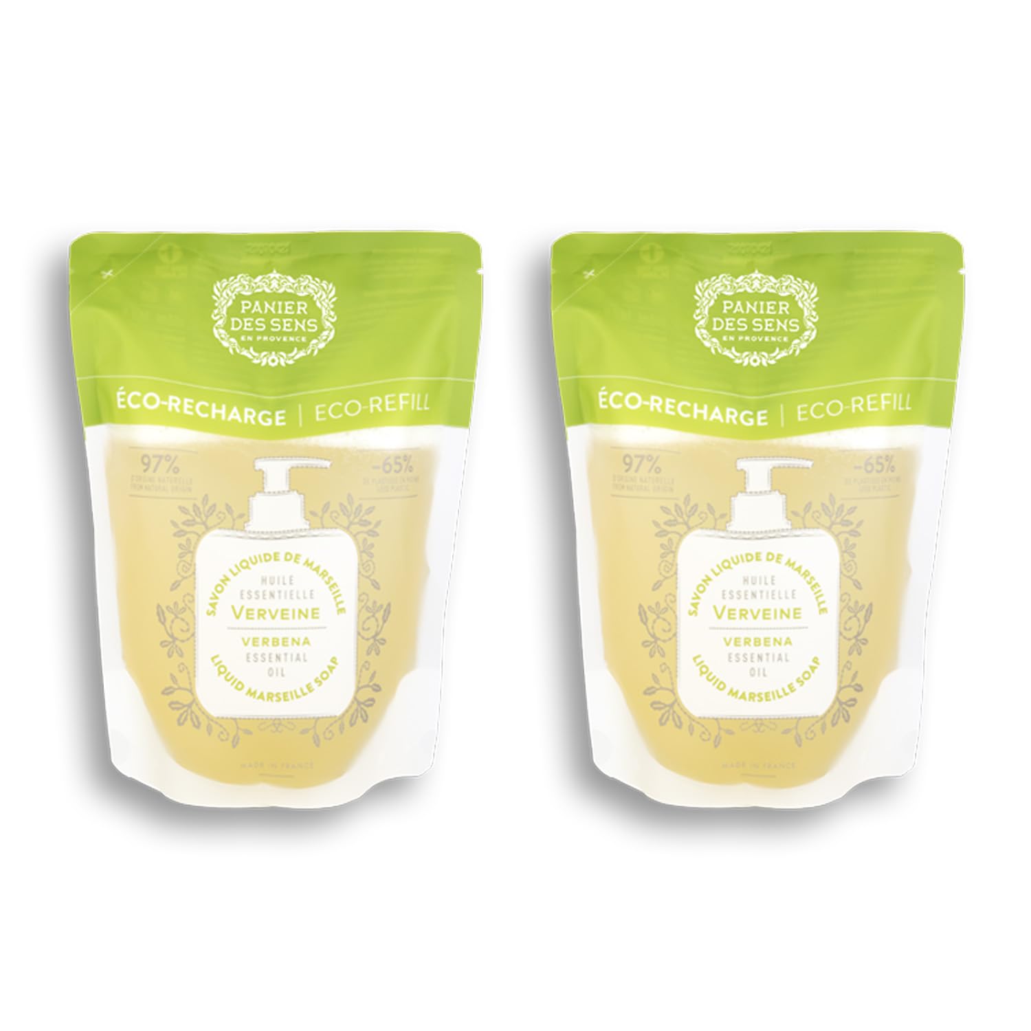 Panier des Sens - Liquid Hand Soap Refills - Verbena Foaming Hand Soap Refill - French Moisturizing Hand Wash with Coconut Oil - Kitchen & Bathroom- 97% Natural - 34 Fl.oz