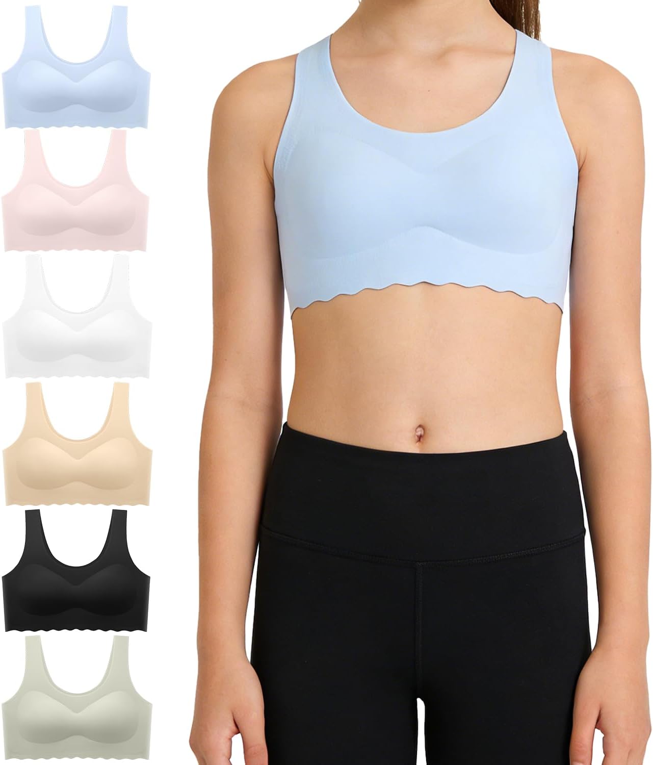 Demifill Teen Girls Seamless Sports Bra Tagless No Show Training Bra with Removable Padding Bras for Teens Multipack