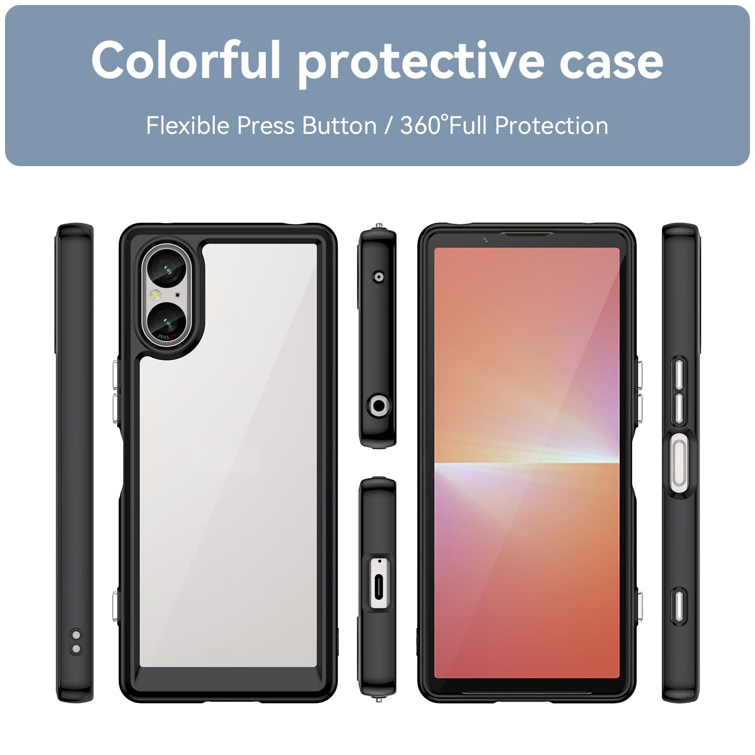 XINYEXIN Cover per Sony Xperia 5 V con Anello Supporto Ruota 360 Gradi, Moda Morbido TPU Silicone Case Antiurto Custodia per Sony Xperia 5 V - Rosa