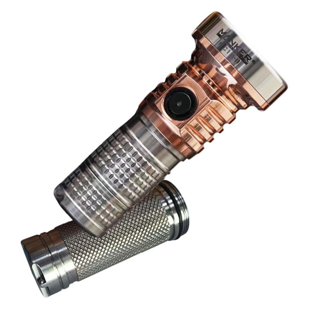 MankerlightMANKER MC13 II Compact Rechargeable LED Flashlight (Titanium+Red Copper Version), 4500 Lumens Beam Distance, 665 Meters, Practical Lantern for Camping, Hiking (+Extension Tube)