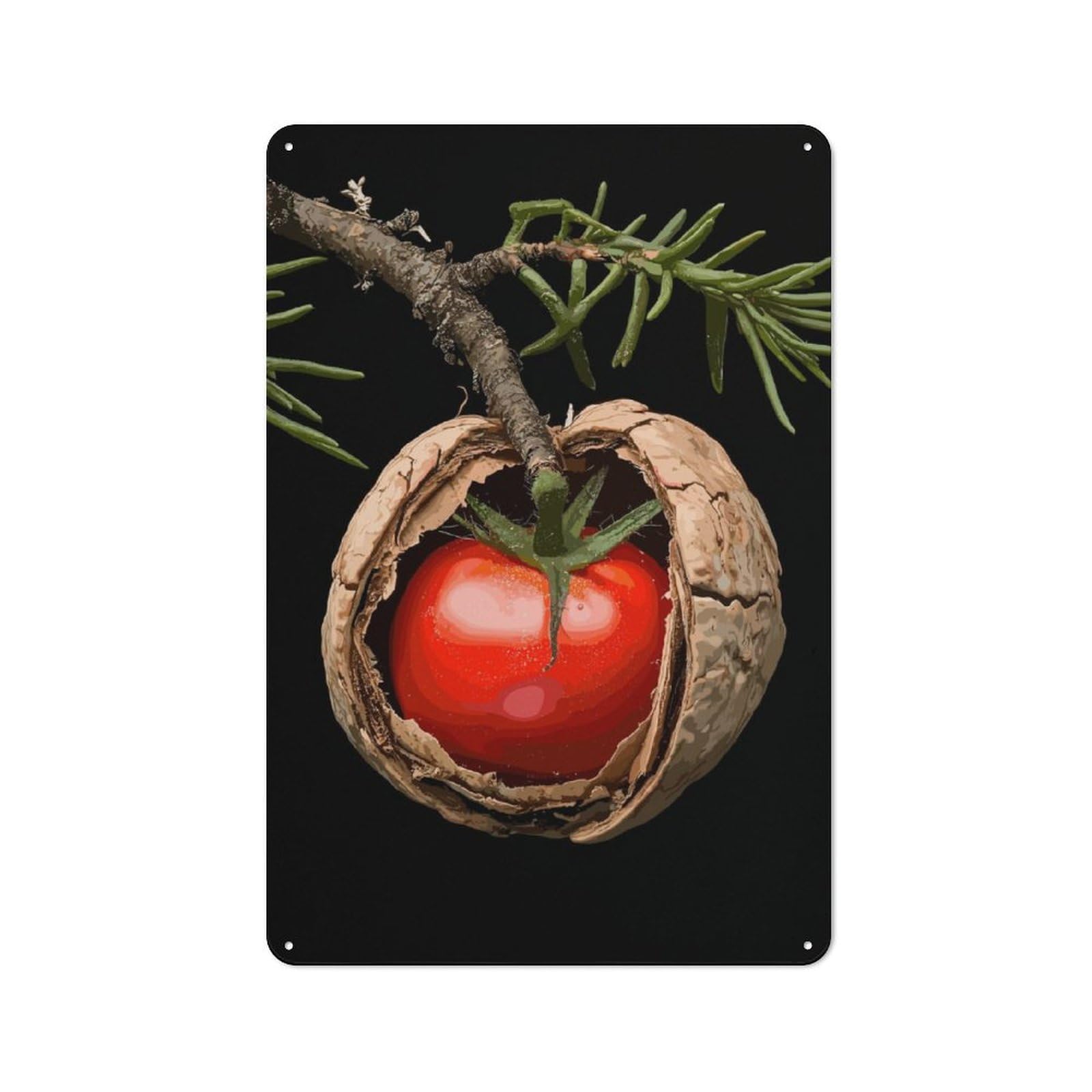 Junmoney Tomato In A Nut Retro Metal Plaque 30X20cm Featuring For Garage Wall, A Winter Wall Decor Update For Workshop Decor Fans