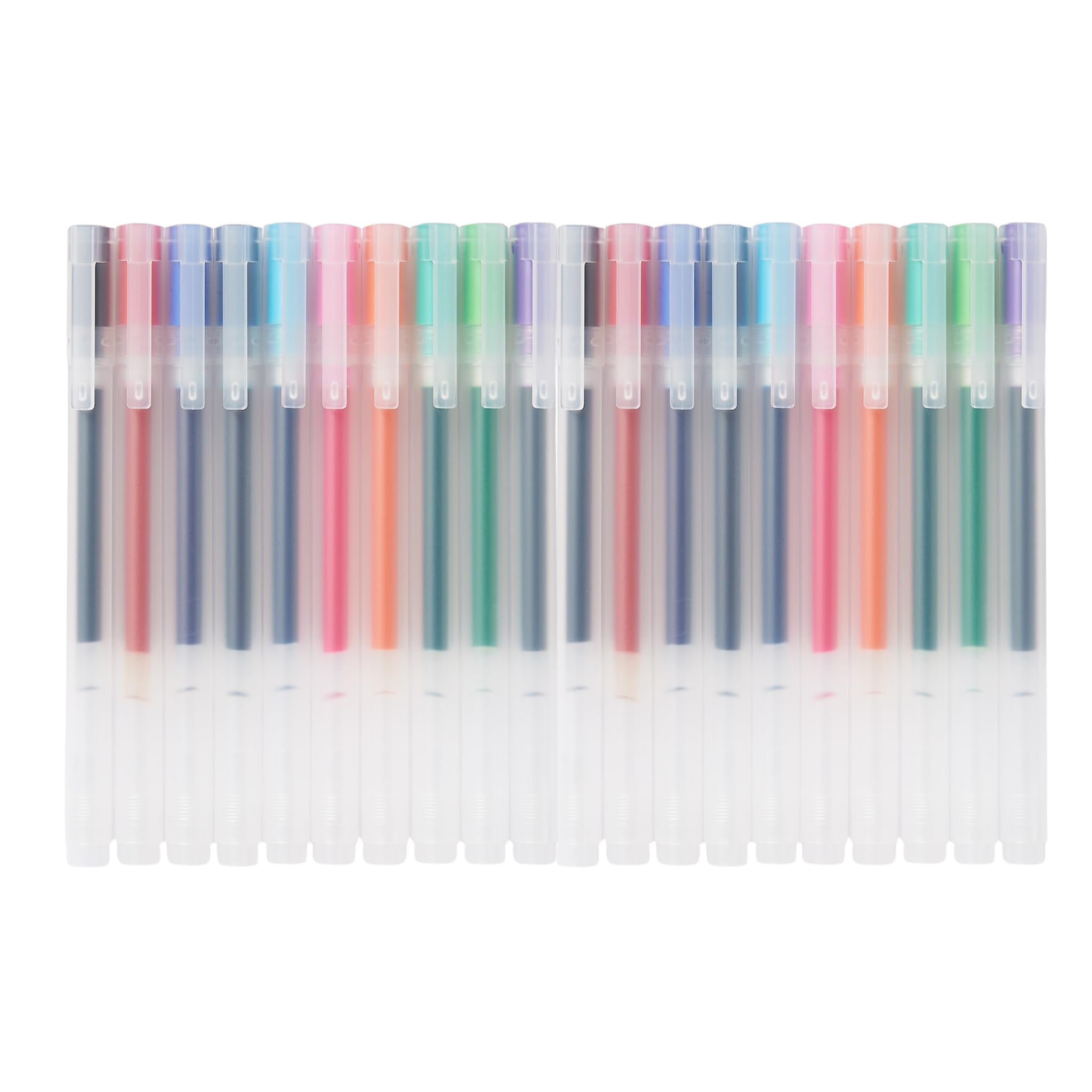 MUJI Gel Ink Pen Set, 20 Pieces, 0.38mm and 0.5mm Tips, 10 Colours, Cap-Type