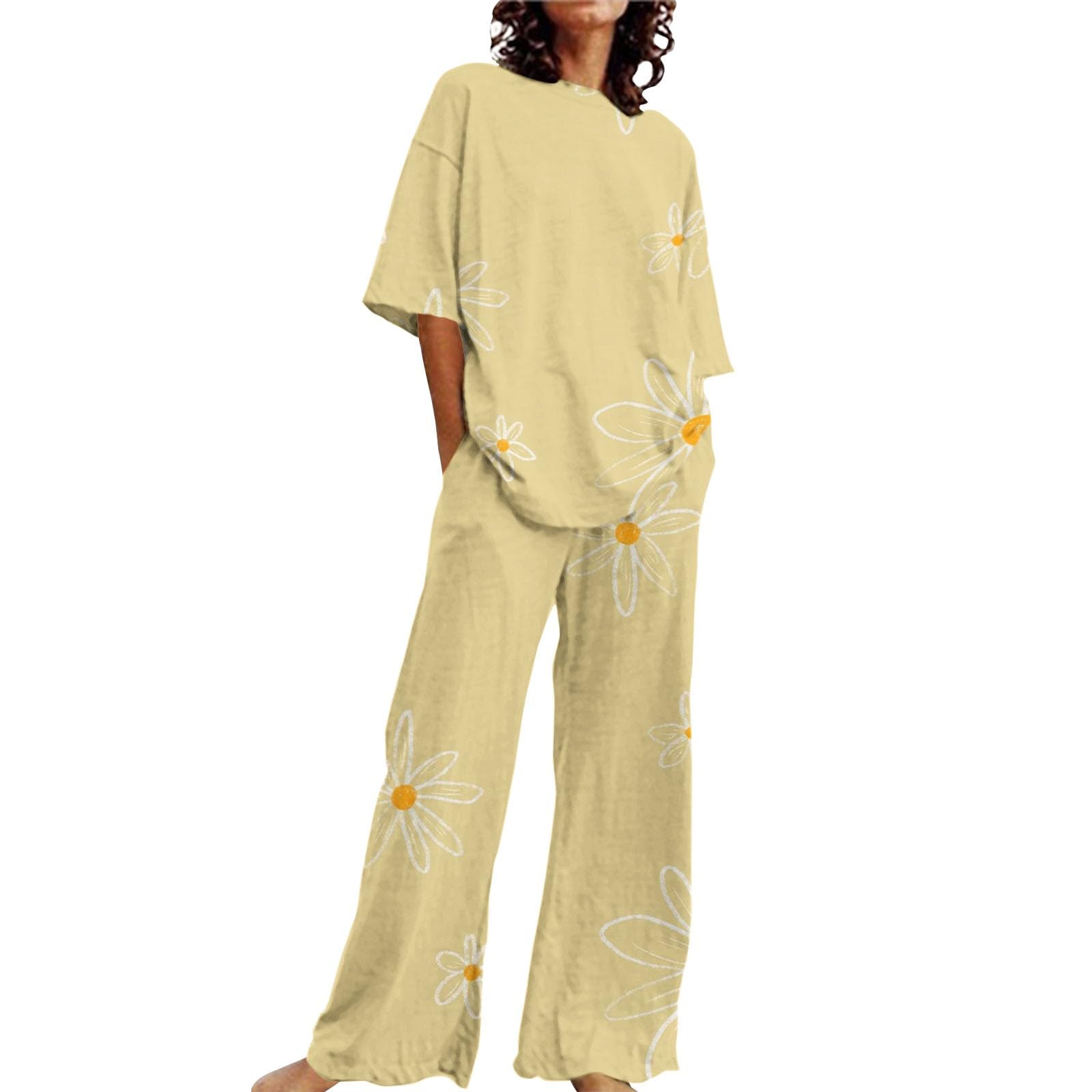 Conjunto De Pijama De Mujer Verano De Algodón Impreso 2026 Nueva Camiseta Con Patrón Camiseta Casual Grande Loungewear Cómodo Conjunto Camisón Mujer Tamaño Grande Y Manga Larga