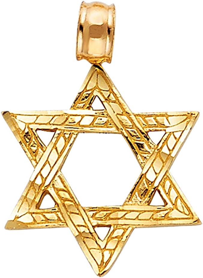 Ioka 14K Yellow Gold Star of David Charm Pendant with 0.9mm Wheat Chain Necklace - Image 2