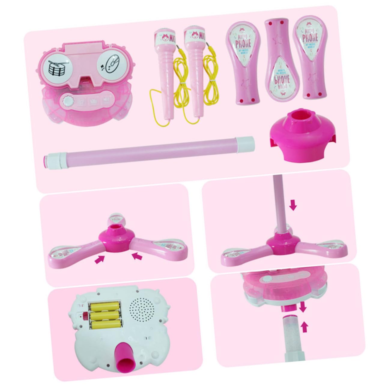 FRCOLOR Microfono Giocattolo Doppio con Effetti Luminosi e Musica Amplificatore e Funzioni Microfono Karaoke per Ragazzi e Ragazze Gioco Didattico Creativo Rosa Senza Batterie