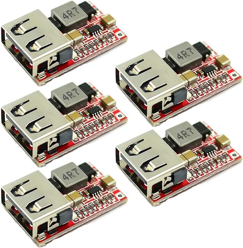 REES52 DC DC Buck Converter Car USB Charger Module 6-24V 12V 24V to 5V 3A Step Down Voltage Regulator Power Supply Module(Pack of 5) Red-image-9