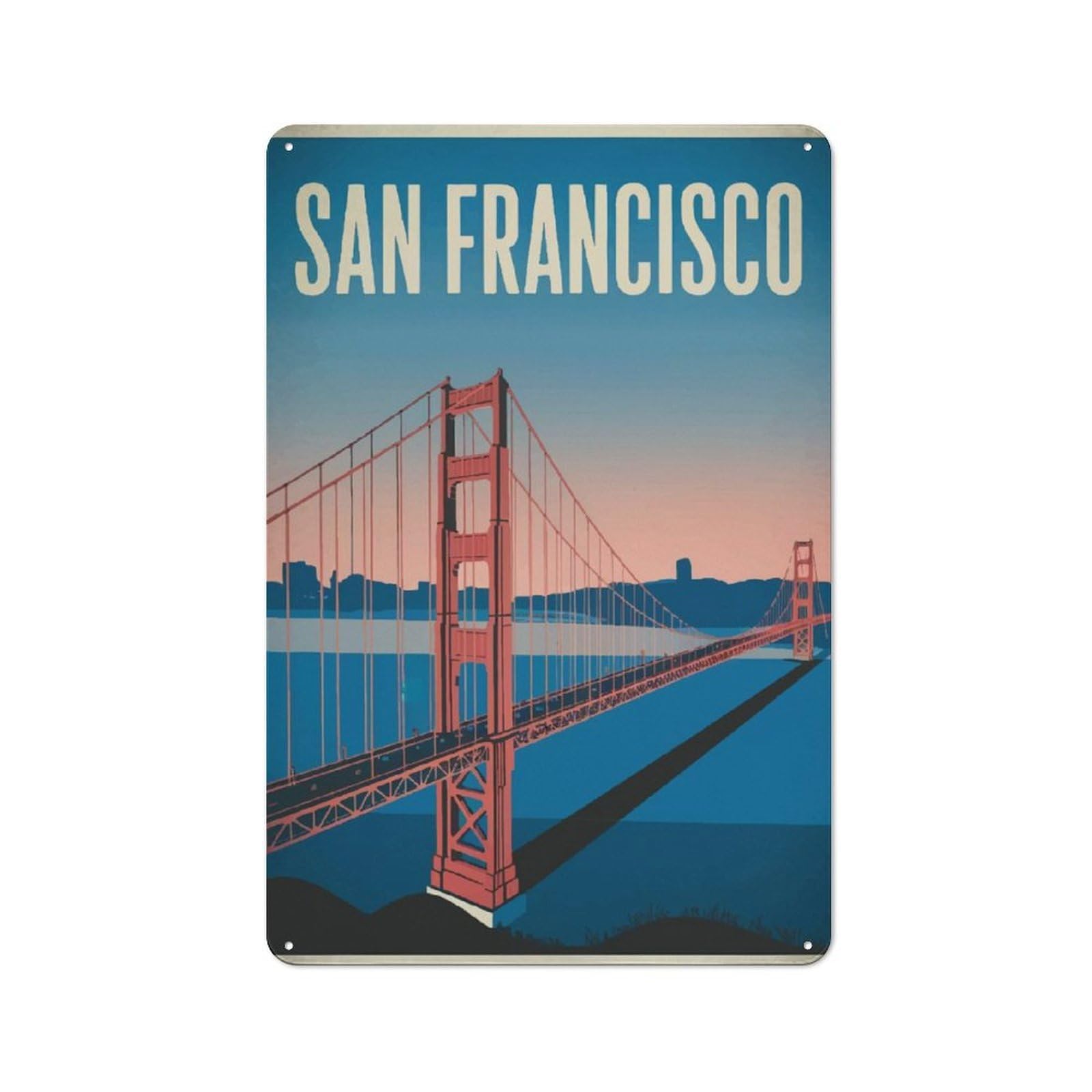 Junmoney Golden Gate Bridge Metal Plaque 30X20cm With For Hallway Wall, Rustic Decor, For Garage, Workshop And Man Cave Decoration