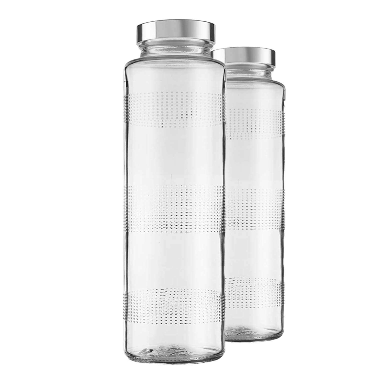 Vency 750ml Glass Water Bottle with Leak-Proof Airtight Stainless Steel Lid for Water, Smoothie, Juices (Set Of 2)