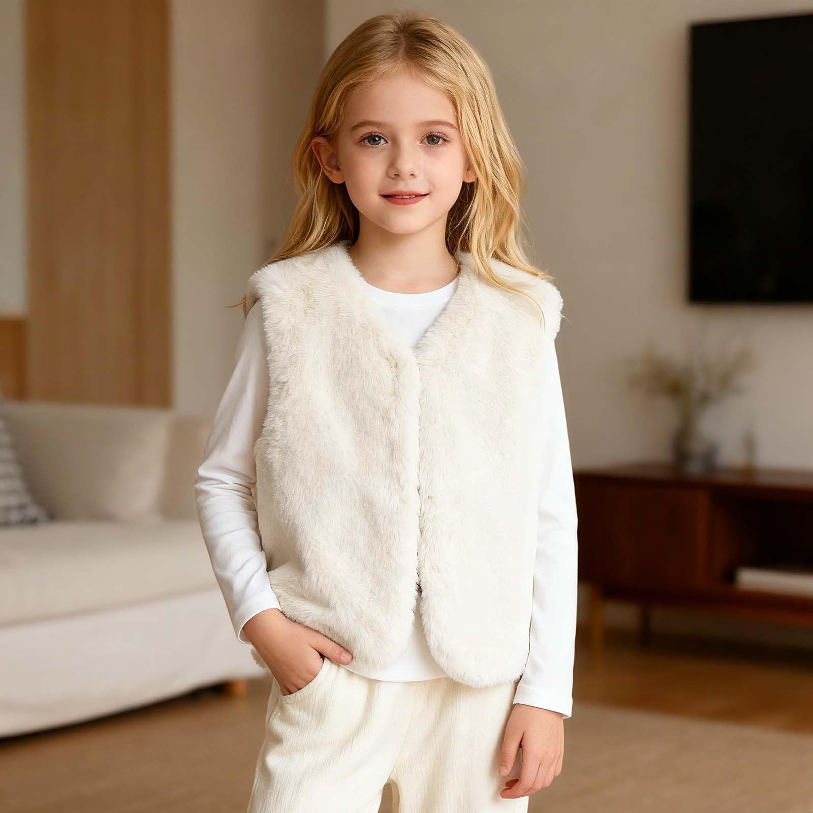 2026 Gilet polaire réversible pour enfants avec bordure en fourrure synthétique, veste d'hiver chaude sans manches pour garçons et filles