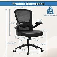 Vista 3 de Ergonomic Office Chair 400lbs PU Leather Mesh Desk Chair with Lumbar Support, Flip-Up Arms, Swivel Wheels, Adjustable Height, Rolling Executive