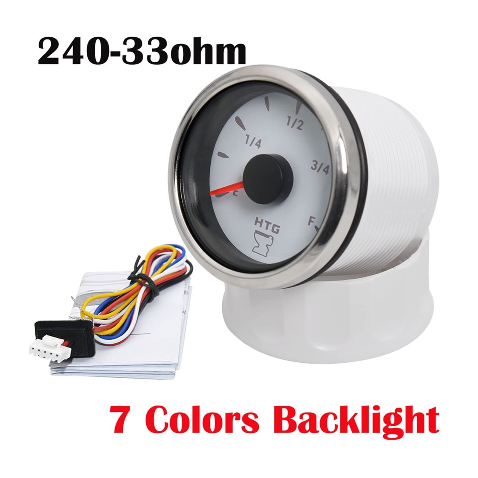 Czujnik poziomu paliwa, 7 kolorów wskaźnik podświetlenia 52mm wskaźnik poziomu ścieków 0-190ohm/240-33ohm wskaźnik poziomu zbiornika 9-32v pasuje do samochodu łódź morska(240-33ohm WS)