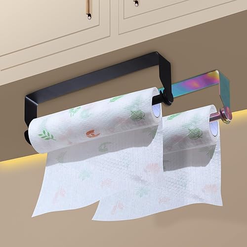 Miniatura 3 de Soporte para toallas de papel debajo del gabinete para cocina, soporte para rollo de papel de acero inoxidable SUS304, arco iris autoadhesivo o