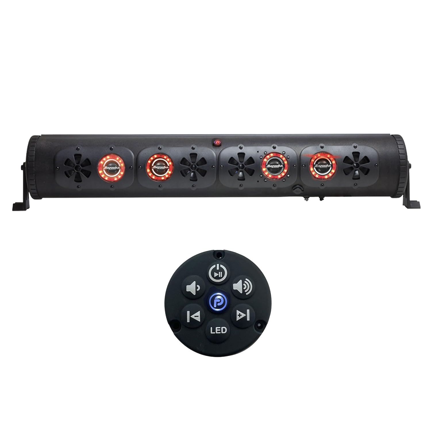 Bazooka 36 inch Bluetooth Party Bar Bundle with Wireless Dashboard Remote 450W LED Lights Party Music Sharing Button