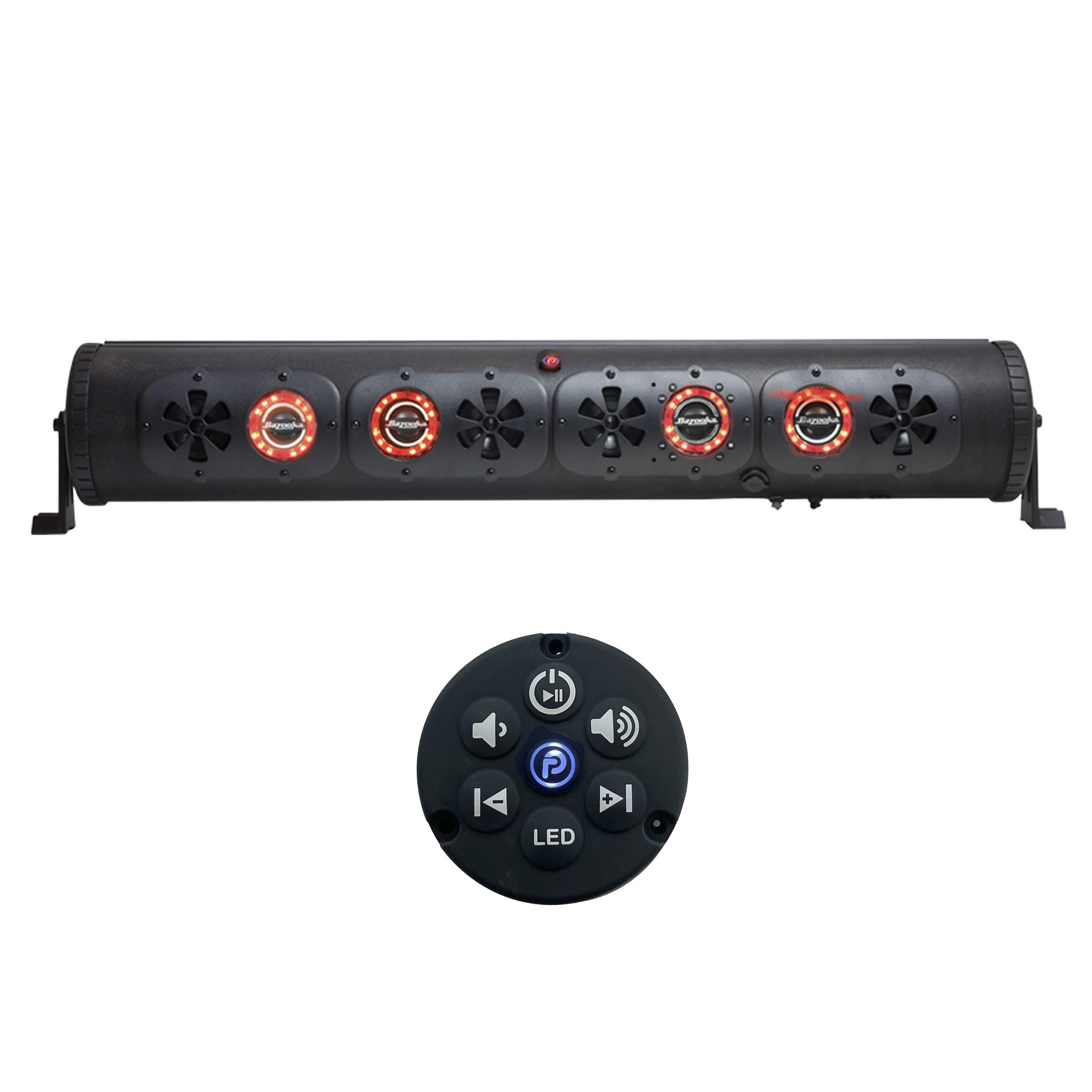 Bazooka 36 inch Bluetooth Party Bar Bundle with Wireless Dashboard Remote 450W LED Lights Party Music Sharing Button