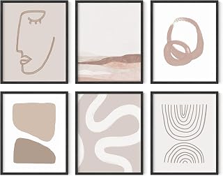 Modern Abstract Wall Art Set, Minimalist Line Drawing Prints, Neutral Be...