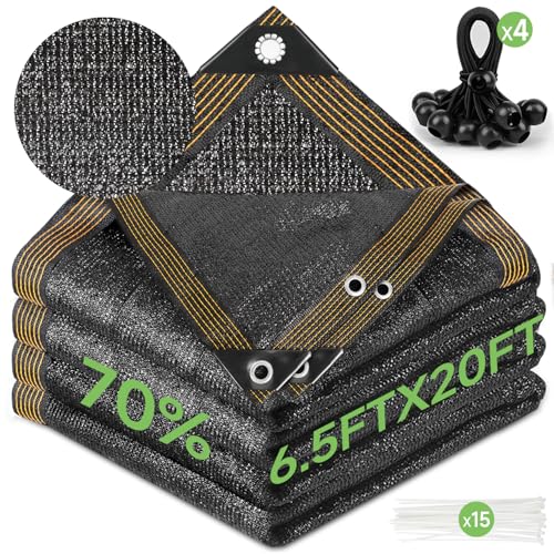 FOTMISHU 70% Shade Cloth 6.5ftx20ft Anti-Aging Sun Mesh UV Resistant Net, Sunblock Garden Tarp for Plant Cover, Greenhouse, Barn or Kennel, Flowers, Plants,