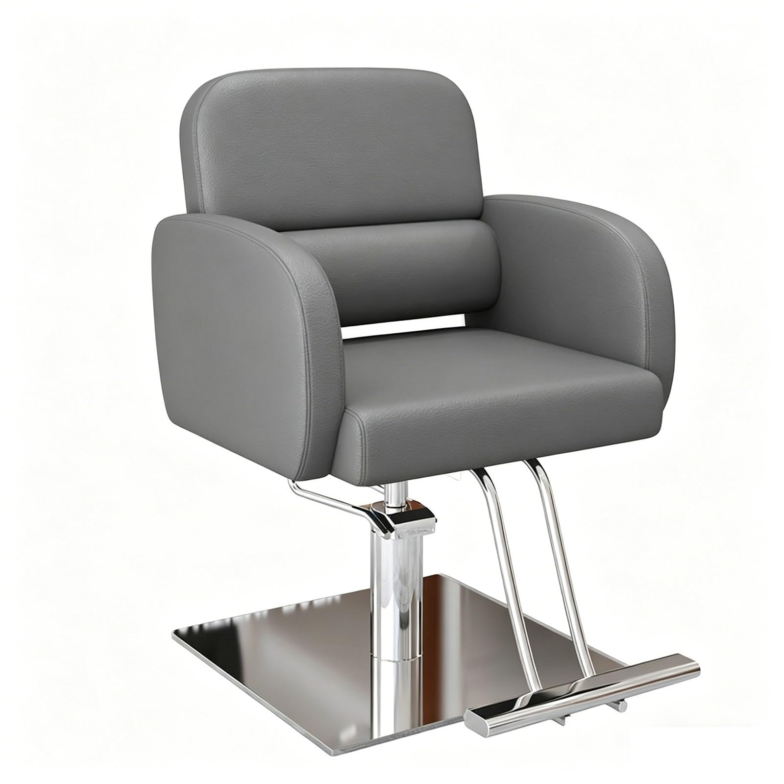 Sillas de barbero, Silla ergonómica de barbero para barbería y hogar, Altura Ajustable, Silla giratoria de salón con Base de Acero Inoxidable y reposapiés – Elegante Cuero Gris para estilist
