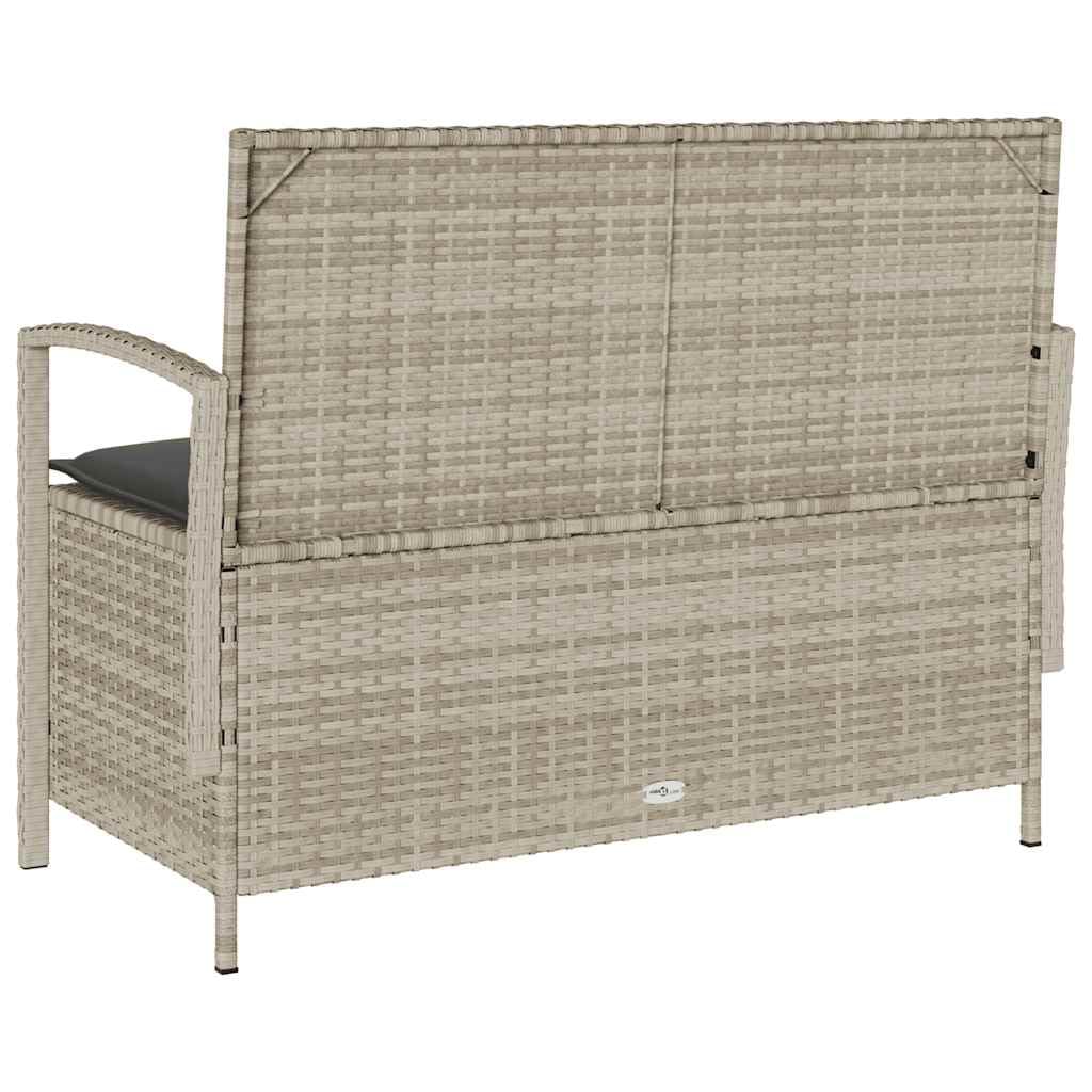 SYDE Banco de Jardín con Almacenaje, Ratán Sintético, Gris Claro | Asiento Exterior con Cojín Desenfundable, Bolsa Impermeable, Resorte de Gas, Lavable