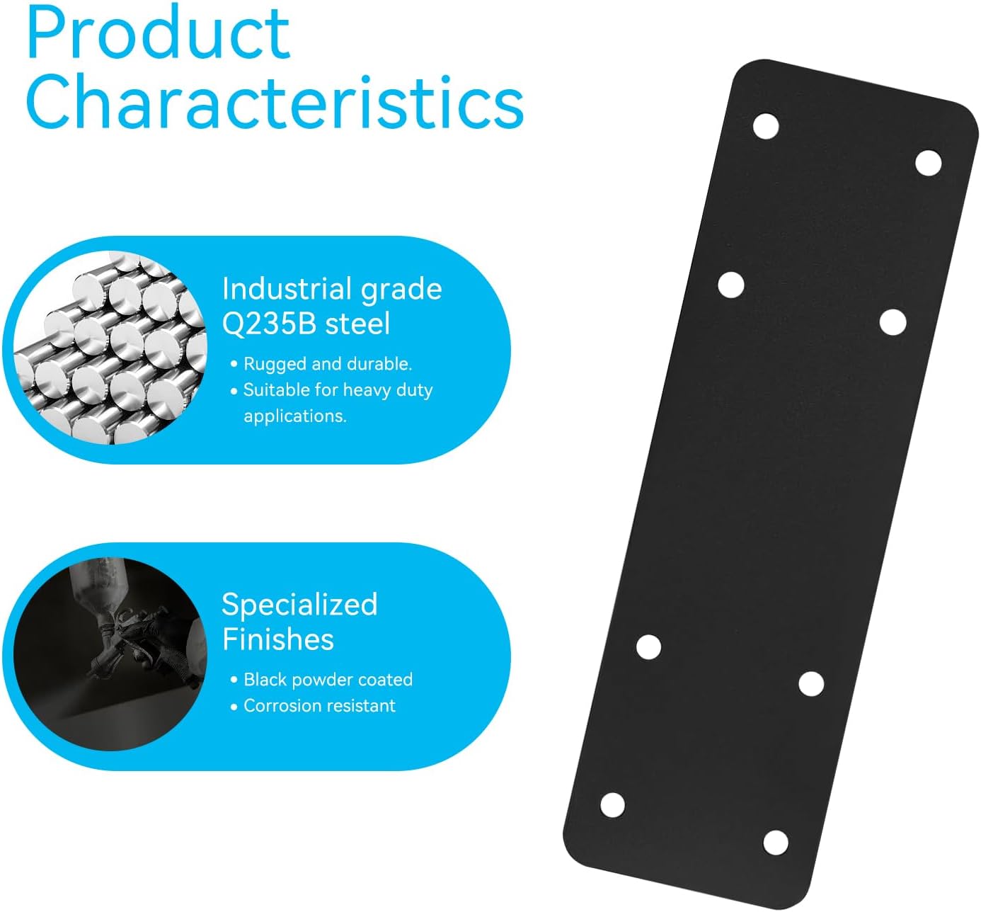 I Shape Straight Steel Plate, 4PCS Heavy Duty Wood Mending Plate 10"x3" Flat Plate for Wood Repair Post to Beam Connectors Bracket Repair Pergola Rebuild