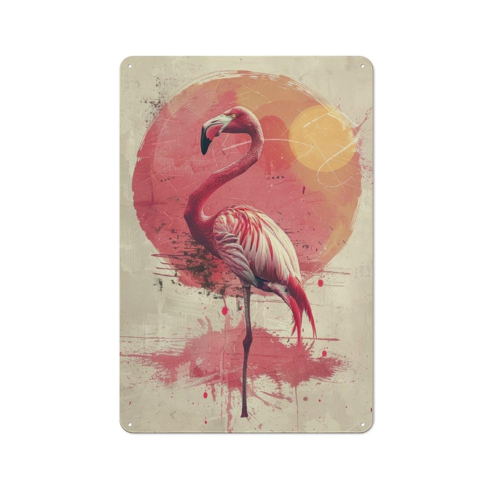 Junmoney Watercolor Flamingo Tin Wall Plaque 30X20cm With For Dining Room Or Kitchen, A Metal Wall Feature For Kitchens And Dining Spaces