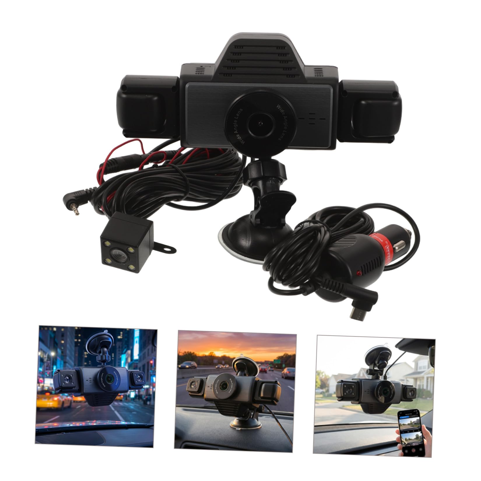 ERINGOGO Videoregistratore Auto Wifi a Cinque Vie, Visione Notturna | Registrazione Completa a Copertura , Auto Loop, Abs Nero, per Auto e Viaggio su Strada