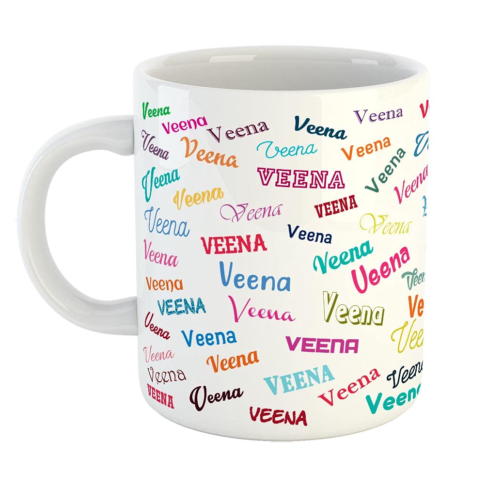 FurnishFantasy Personalised Happy Birthday Ceramic Coffee Mug - Best Birthday Gift for Son, Daughter, Brother, Sister, Gift for Kids, Return Gift - Color - White, Name - Veena