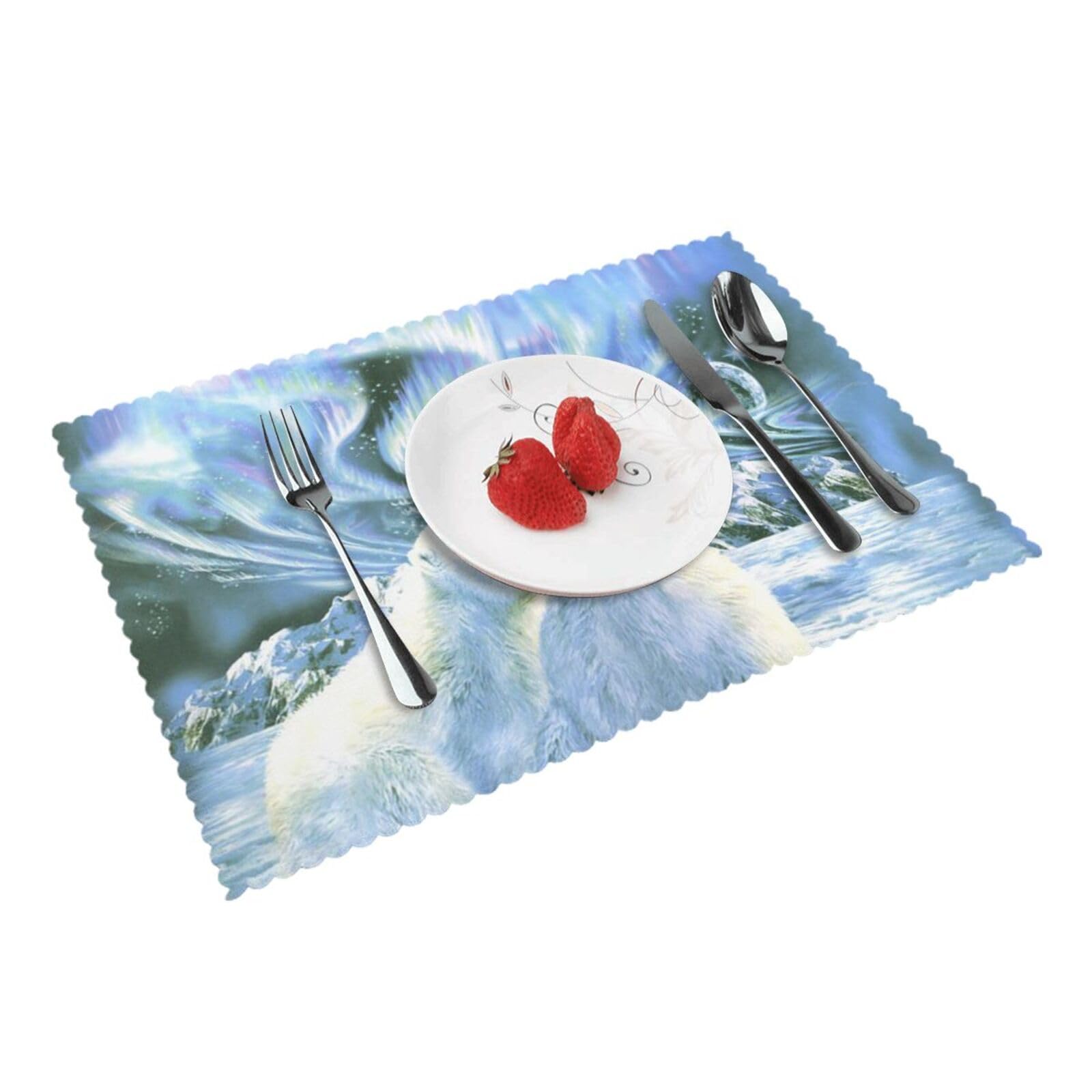 Bnvsadc Polar Bears Northern Lights 4 Pcs Heat Resistant Placemat 45X30 Cm, Printed Non-Slip Place Mats For Kitchen Dining Table Indoor Outdoor