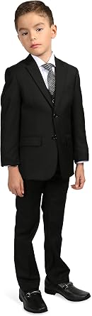 Ferrecci Boys Suit Notch Lapel 5 Piece Suit Set - Blazer Jacket, Dress Pants, Vest, White Shirt and Tie