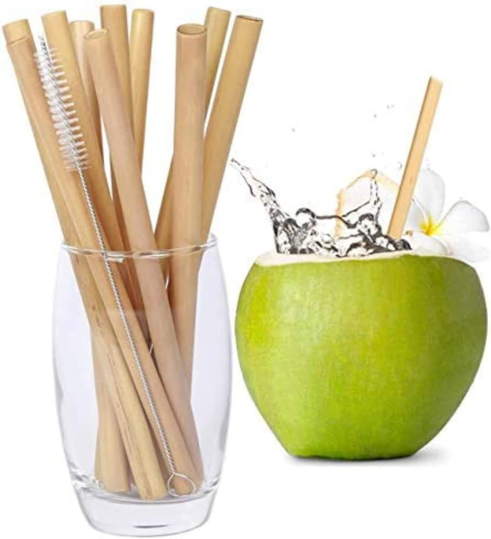 Bamboo Straws, Reusable Drinking Straws, 16 Pieces