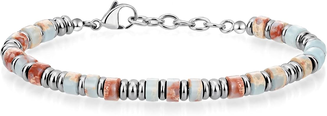 SIUMAL Mens Bracelet, Boho Stainless Steel Bracelets for Men, Beaded Bracelets, Jewelry Gifts for Husband, Father, Friends
