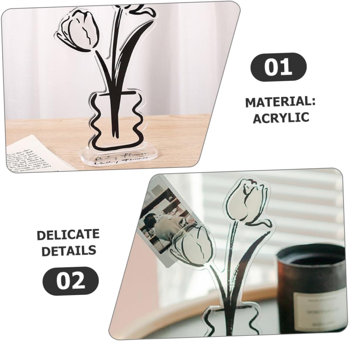 Homoyoyo Tulip Acrylic Picture Holder Photo Clip Display Stand for Postcards Memo Holder Clip Desk Accessory