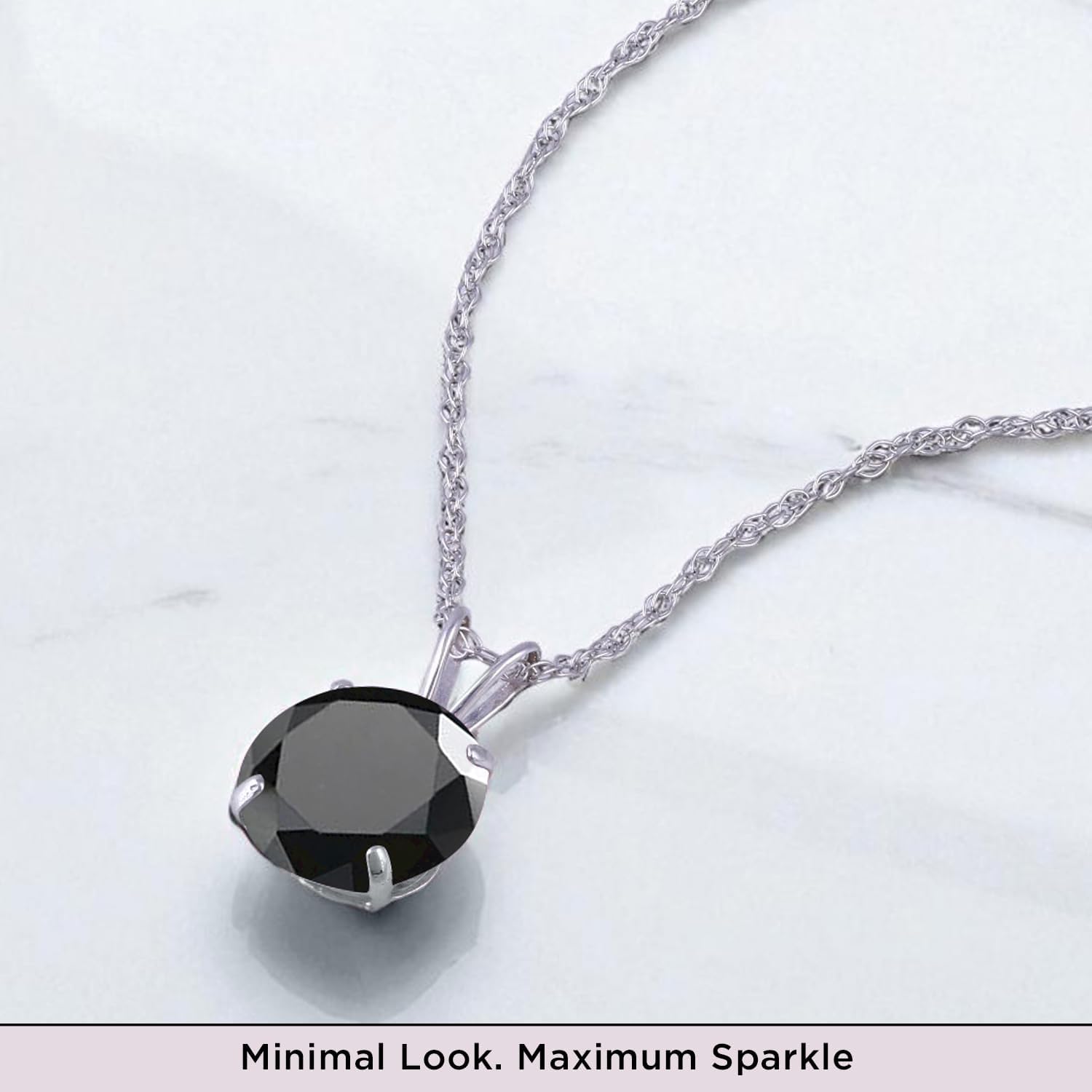 Jewelili 10K Yellow/White Gold Solitaire Pendant Necklace for Women | Dainty Round Cut Cubic Zirconia Gold Necklace | 8.0MM (2.0 CTW)| 18" Rope Chain | Birthday| Gift Box Included