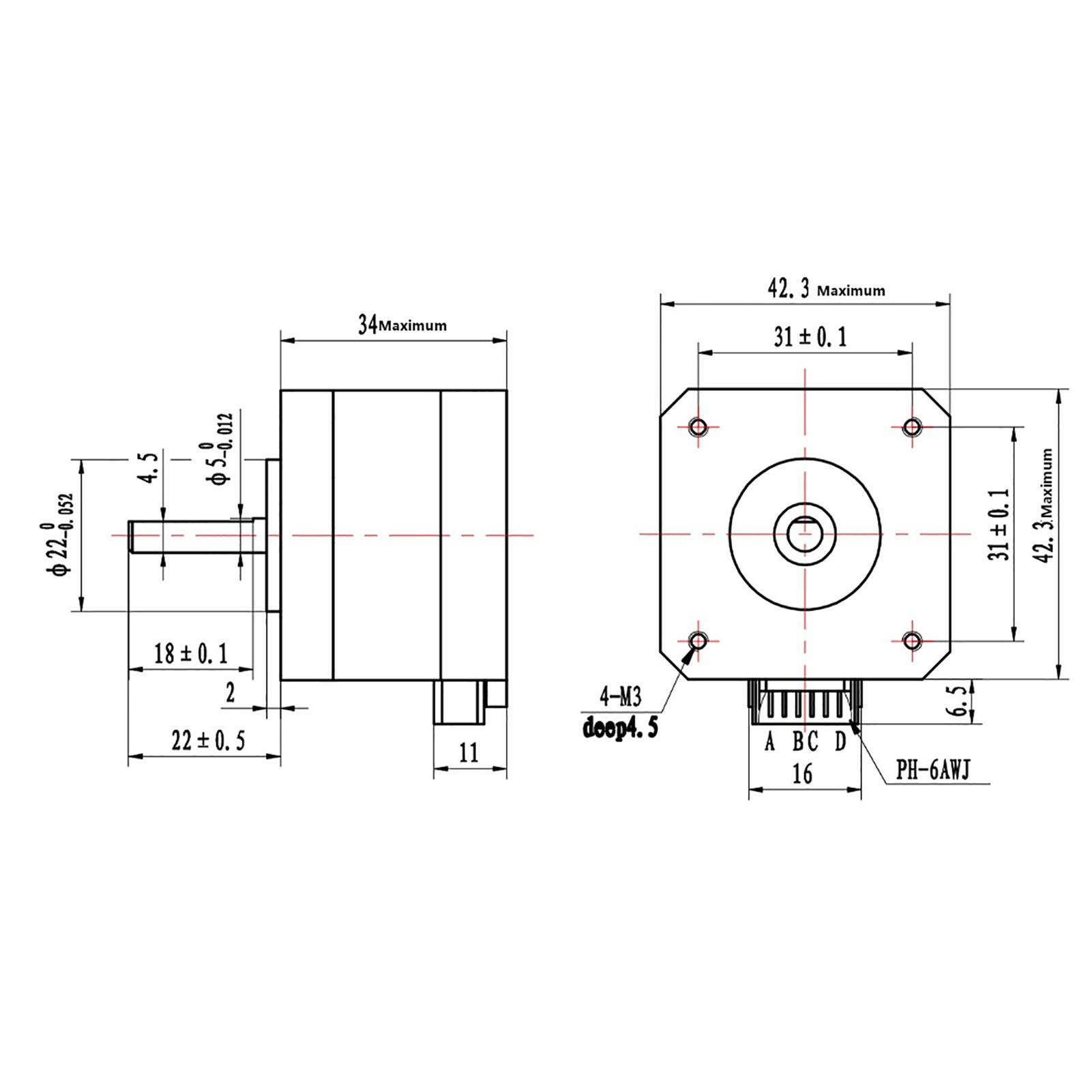 Silnik krokowy DC4.0V 1.2A 1.8° kąt kroku, stabilna wydajność 34mm Nema 17 bipolarny silnik krokowy do drukarki 3D CNC