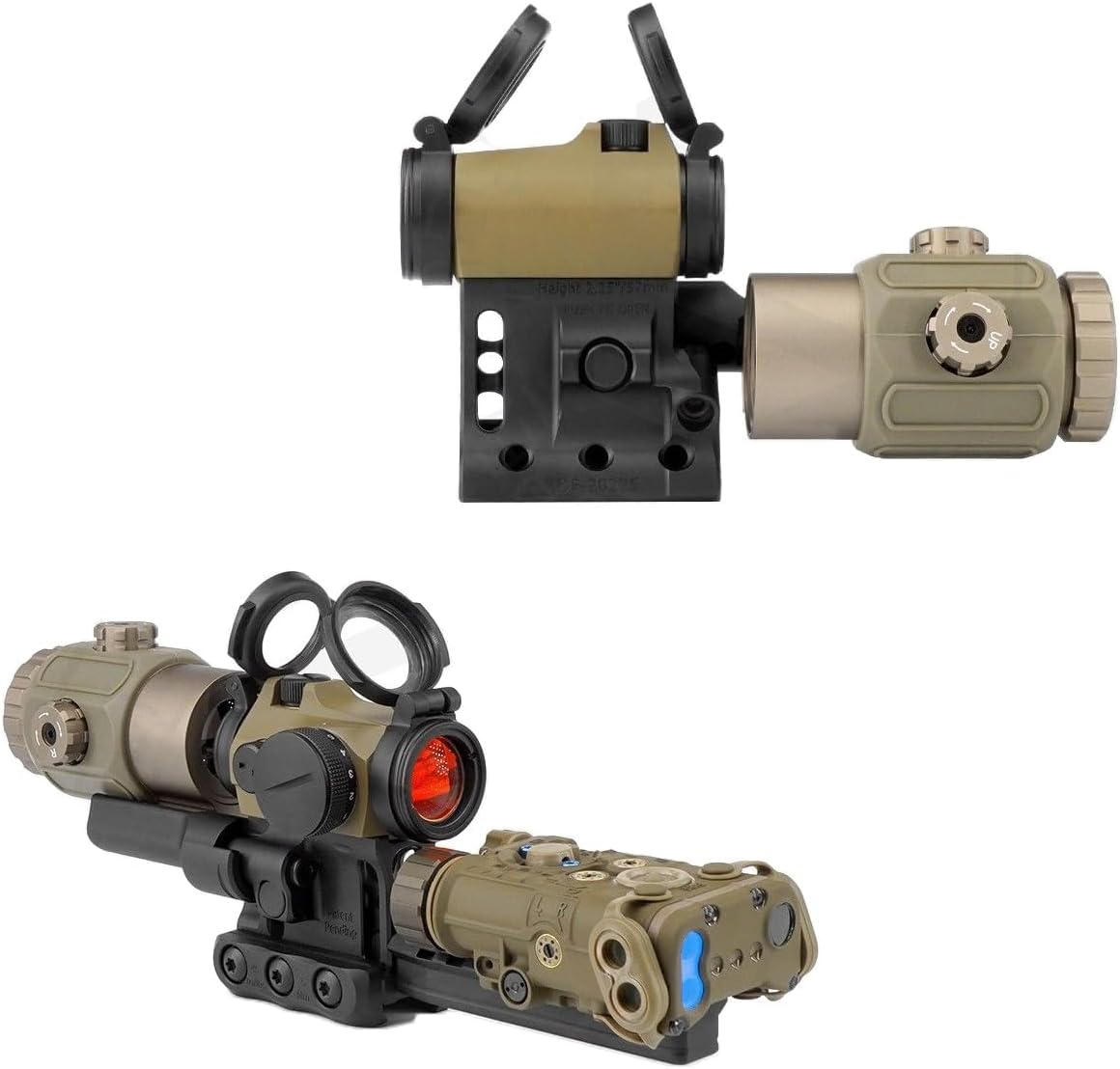 Side Flip RDF 20225K T2 & G33 G43 G45 Magnifier Scope Hybrid Mount Base with A0229 PIC Adapter Combo，57mm/2.25" Optic Centerline Height，for All T2 Footprint Red Dot Sight & G33/G43/G45 Magnifier